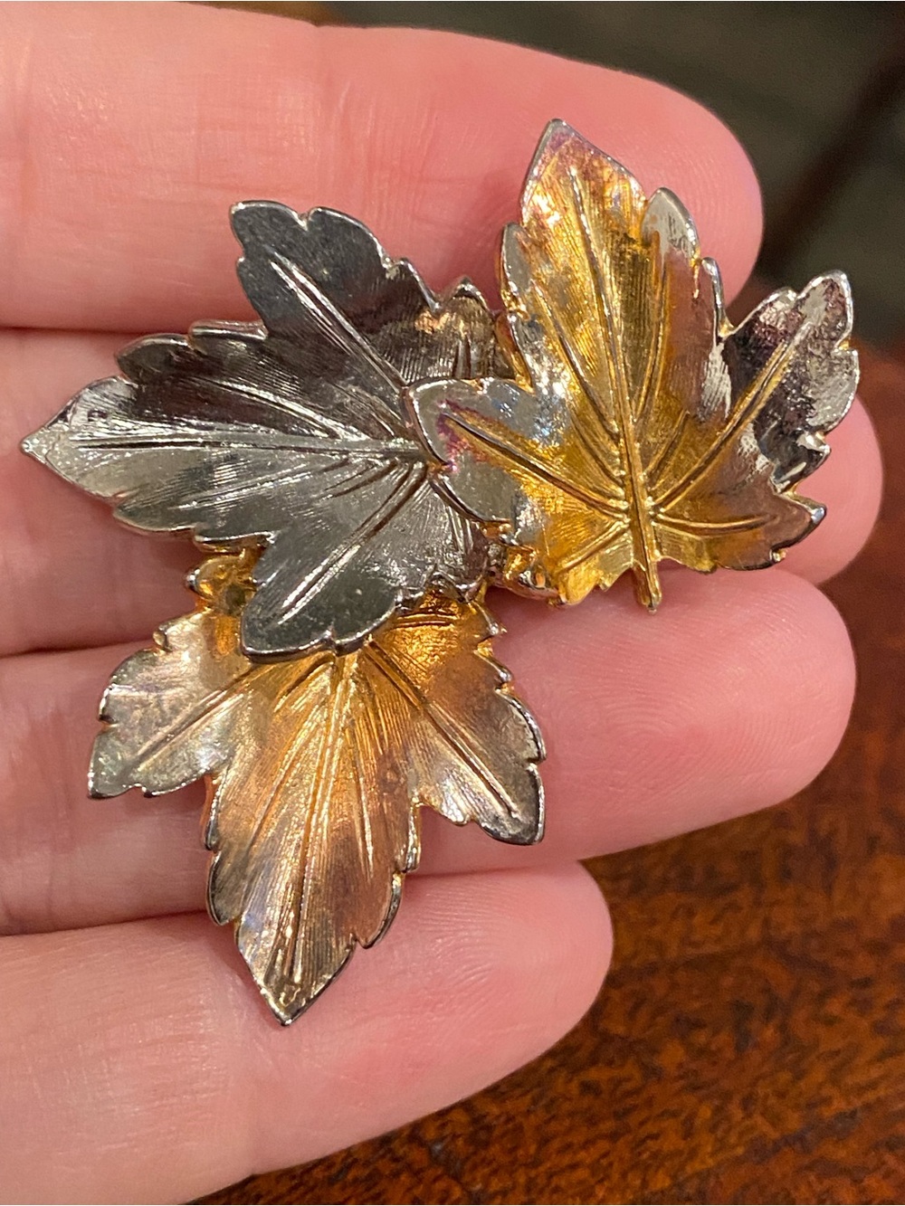 Premier Design “Falling” Maple Leaf Brooch Silver- Gold- and Rose-Gold-Toned